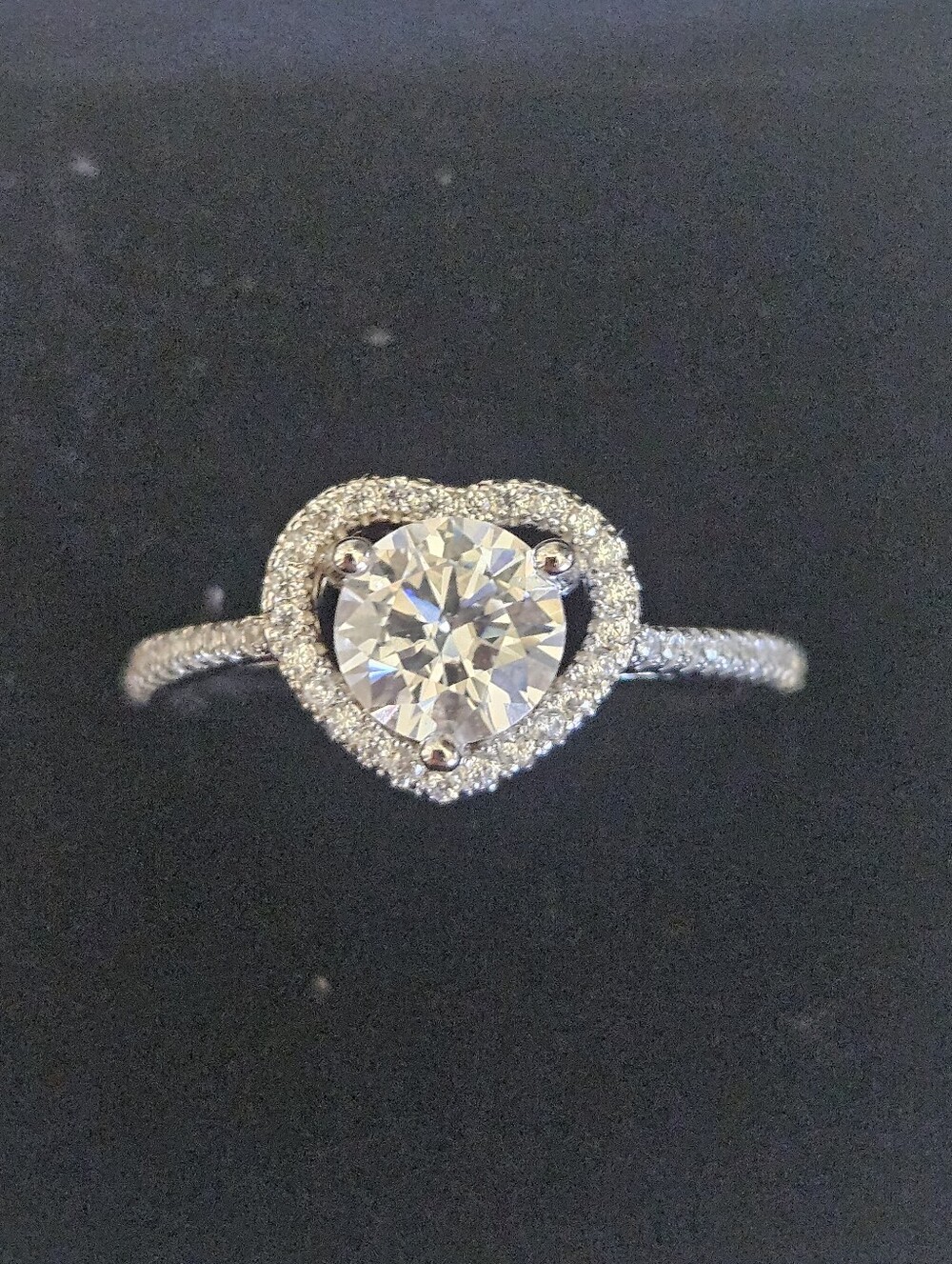 Moissanite Round Cut With Heart Halo Pave Ring Size 8